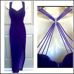 Vintage Purple Velvet Pencil Slit Dress 6